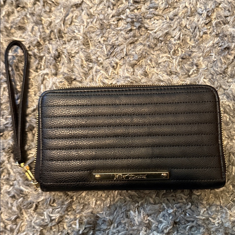 Betsy Johnson Black Leather Wristlet Wallet
